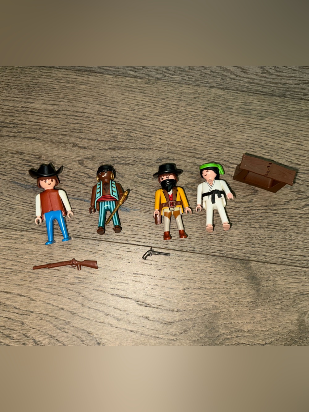 Vintage Playmobil figures- cowboys, pirate, karate ninja